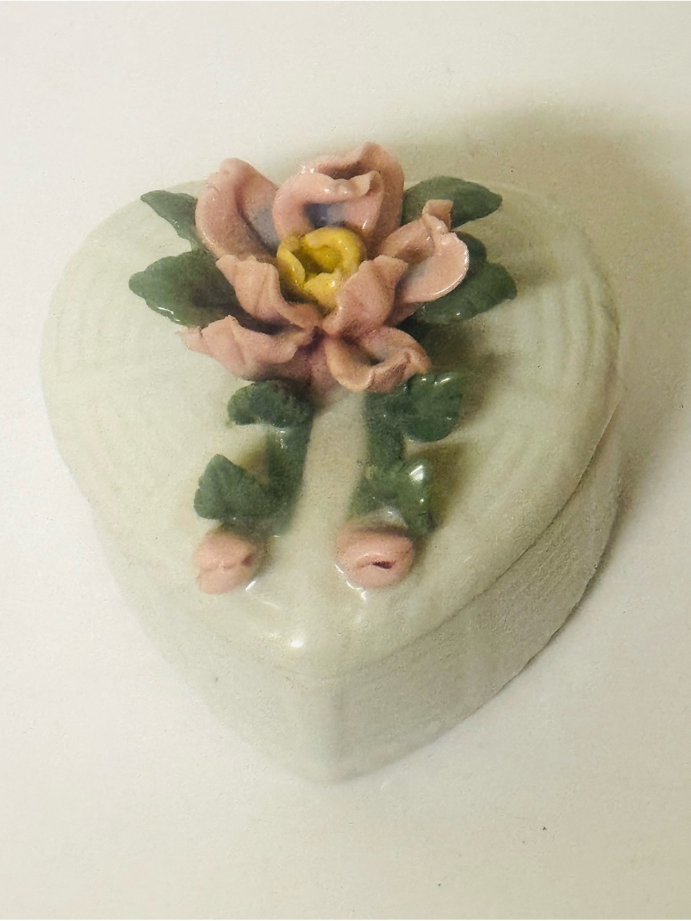 Free With Any Purchase!Vintage Heart Shaped Ceramic Trinket Box with Pink Rose